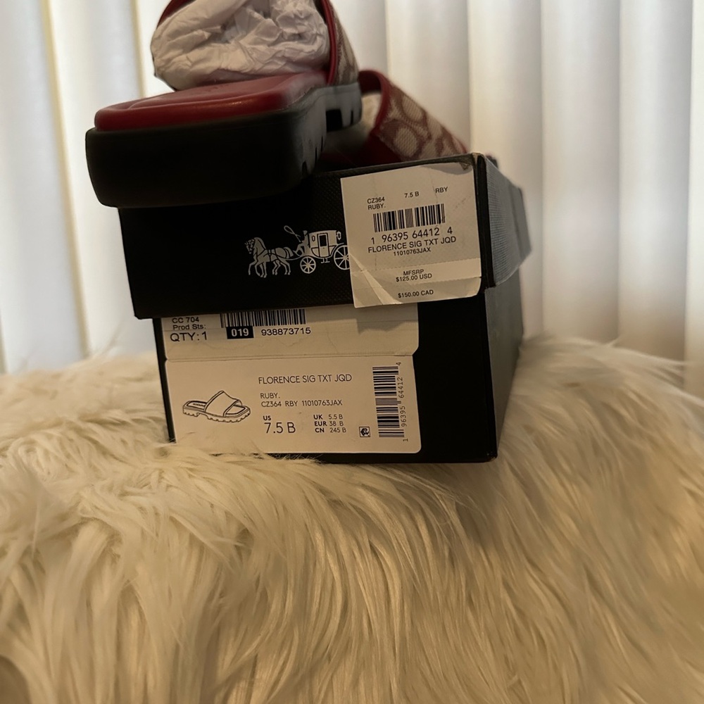 Coach Burgundy and Cream Women's Slide Sandals - Picture 7 of 8